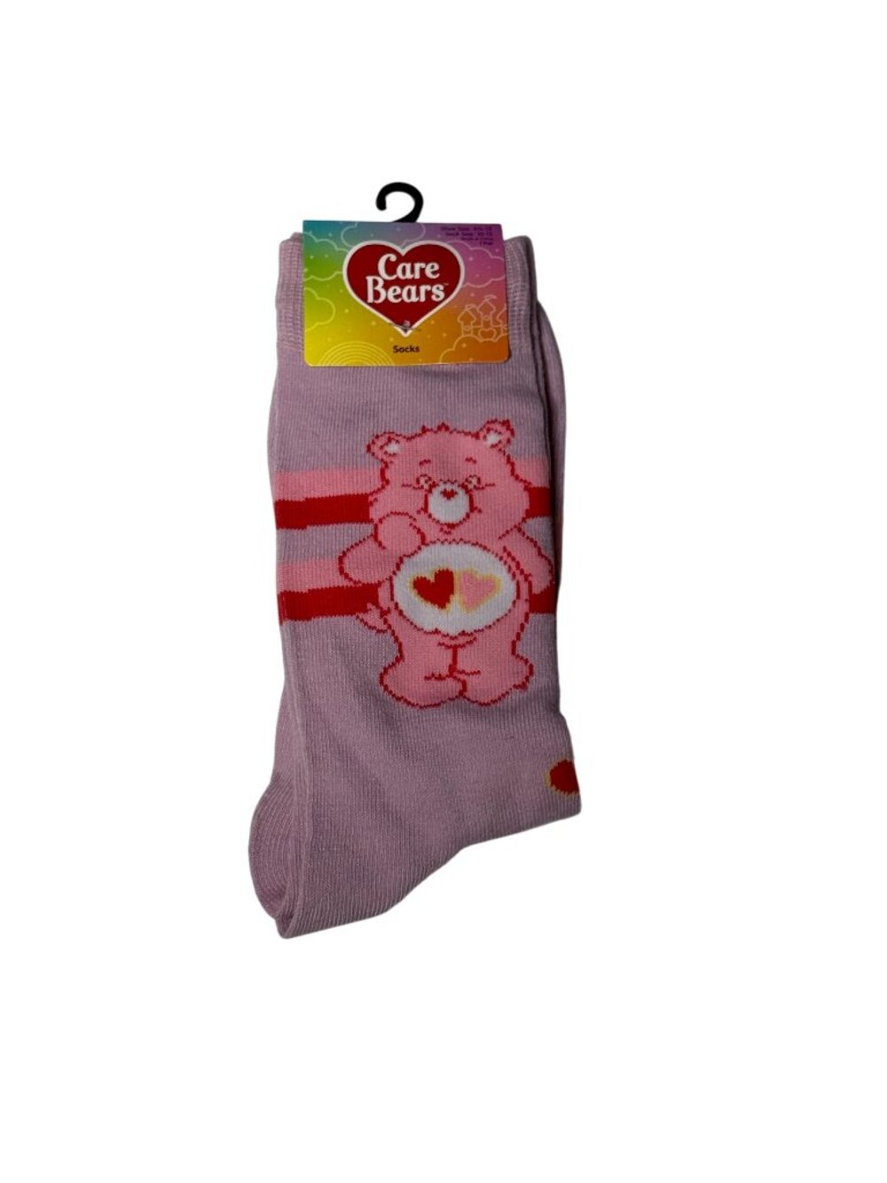 Care Bears Cheer Bear Crew Socks Pink Hearts Cartoon Graphic NWT